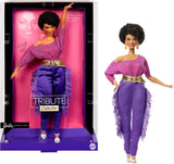 Barbie Signature Debbie Allen Tribute Collection dukke i off Shoulder-top, guldbælte og lilla frynsebukser og leggings, JBJ24