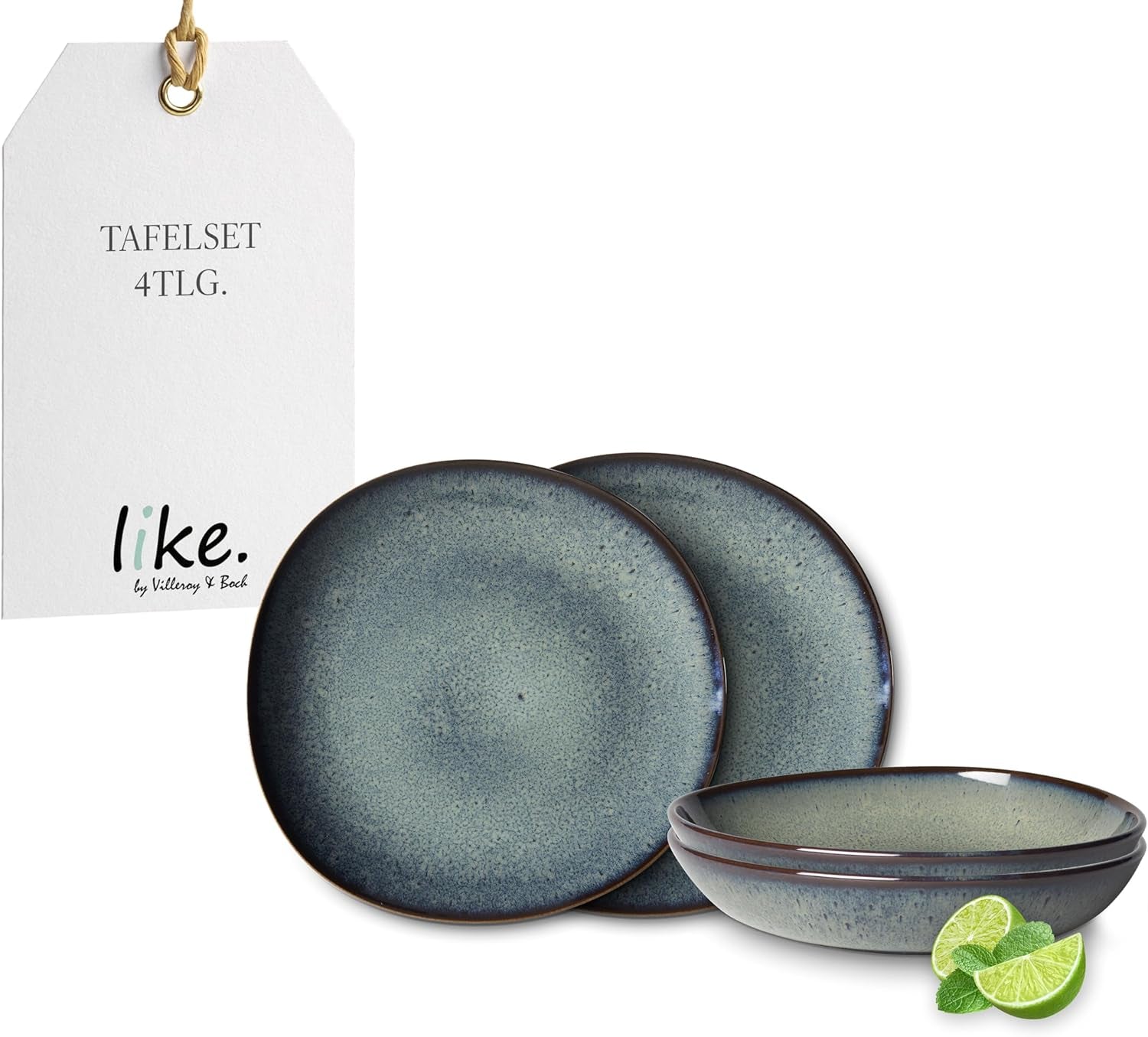 ligesom. de Villeroy & Boch - Lave Gris spisestel i stentøj, 4 dele, keramisk look, bordservice til 2, grå