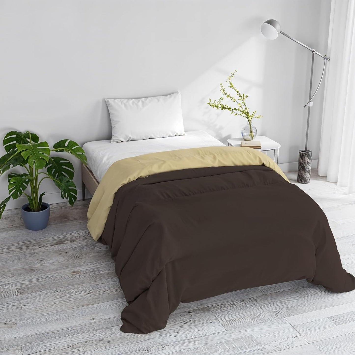 Basis vintertæppe, ensfarvet og foret, mørkegrøn/creme, 200X245Cm Naty Shop dyner og dyner Brun/creme 200X245Cm