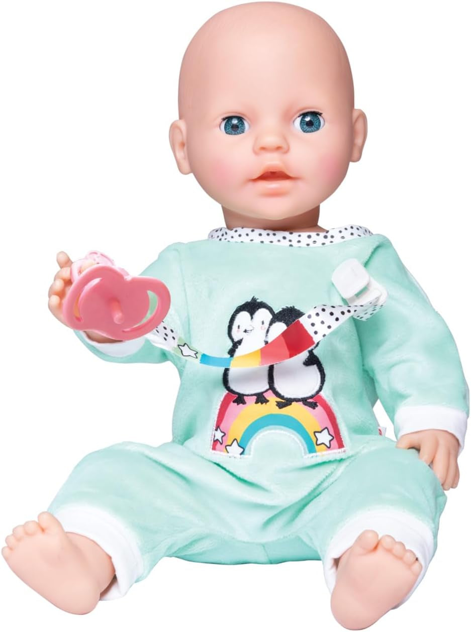 Heless 1181 - Polka Dot Penguin Design Doll Jumpsuit lavet af blød velour med højkvalitets broderistørrelse 28-35 cm