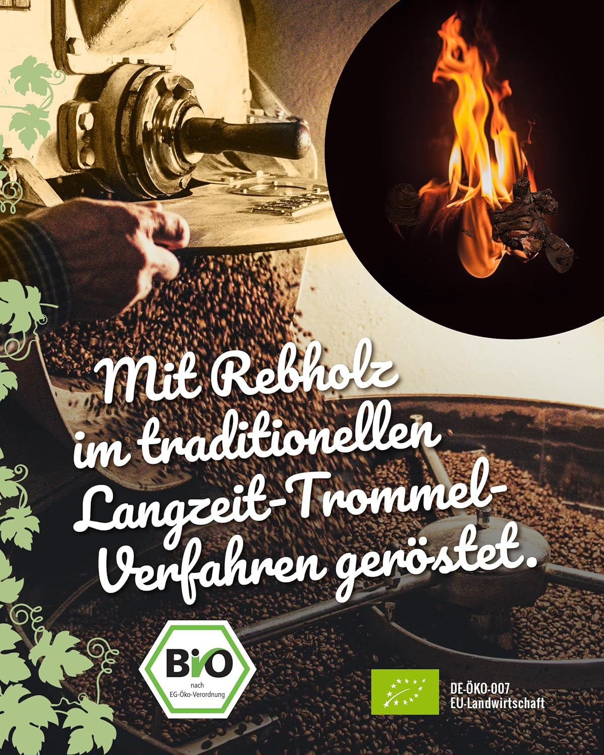 Blank Roast - BIO Winzer Kaffee 1000g - schonend mit Pfälzer Rebholz geröstet - ganze Kaffee-Bohnen aus Peru - 100% Arabica Röstung - schokoladig & nusig - säurearm
