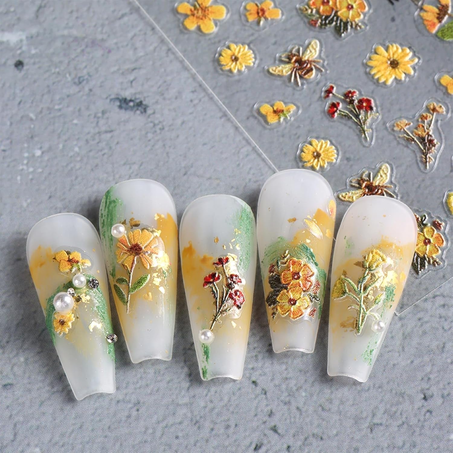 3 Stück Nagelsticker Set-Selbstklebende Nagelfolie Mit Blumen- Und Bienenmotifen-Nail Art Sticker For Kreatives Nageldesign-Nageltattoos Und Zubehör