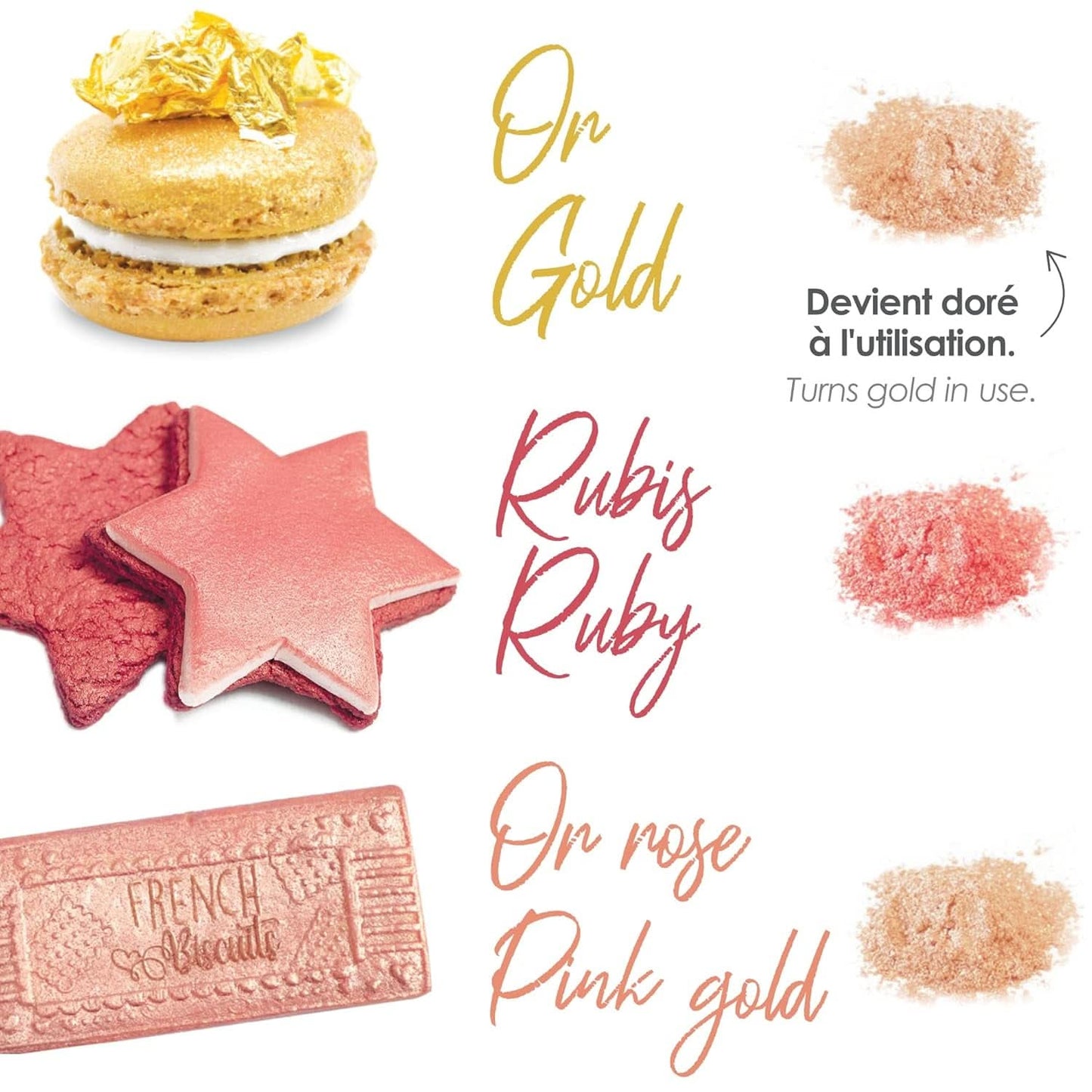 ScrapCooking, Sæt med 3 madfarver, Guld, Rose-Guld og Ruby, metalliske nuancer, 3 x 5 gram Naty Shop