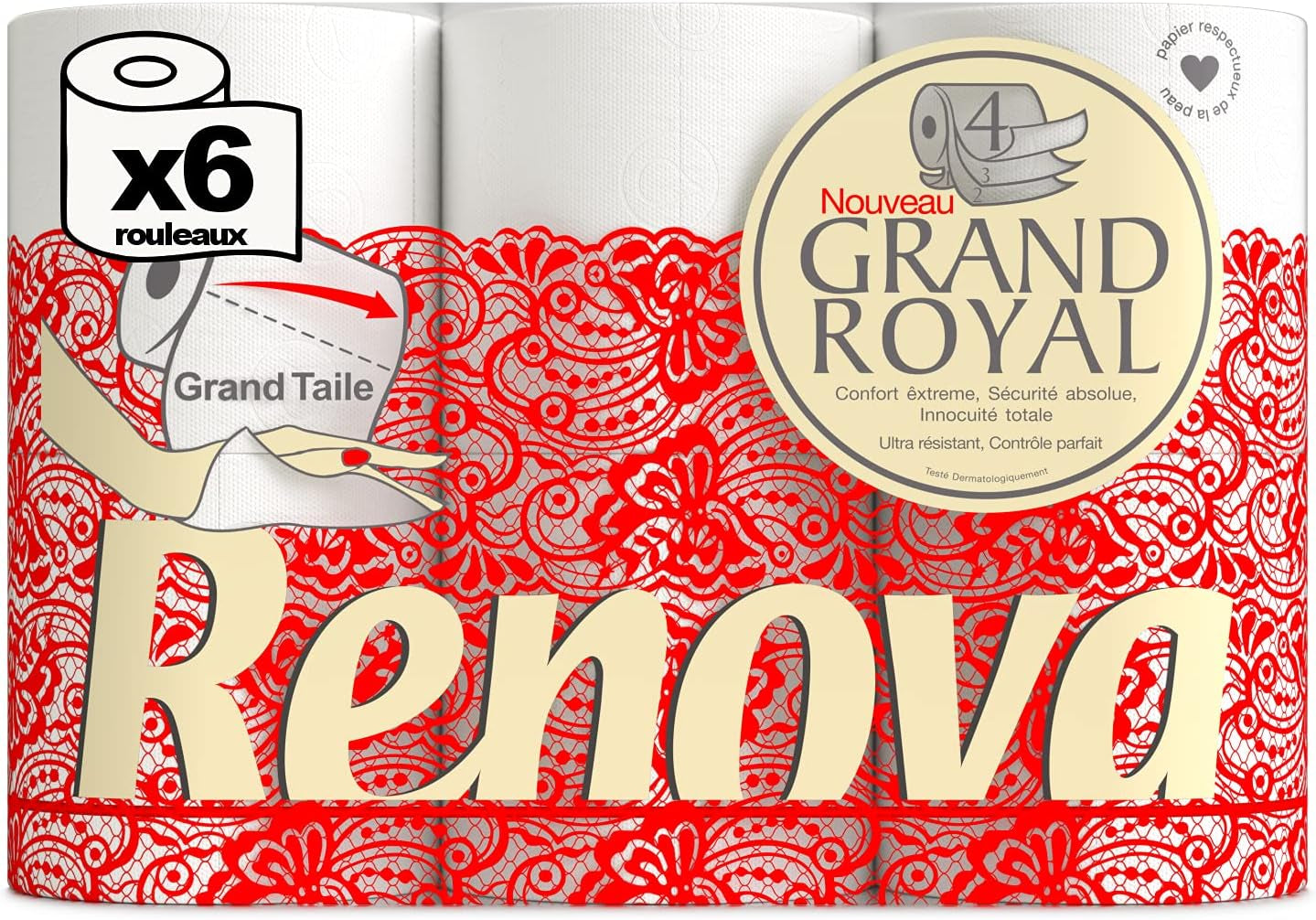 Toiletpapir Renova Renova Grand Royal 4-lags - 6 ruller, stor (pakke med 5)