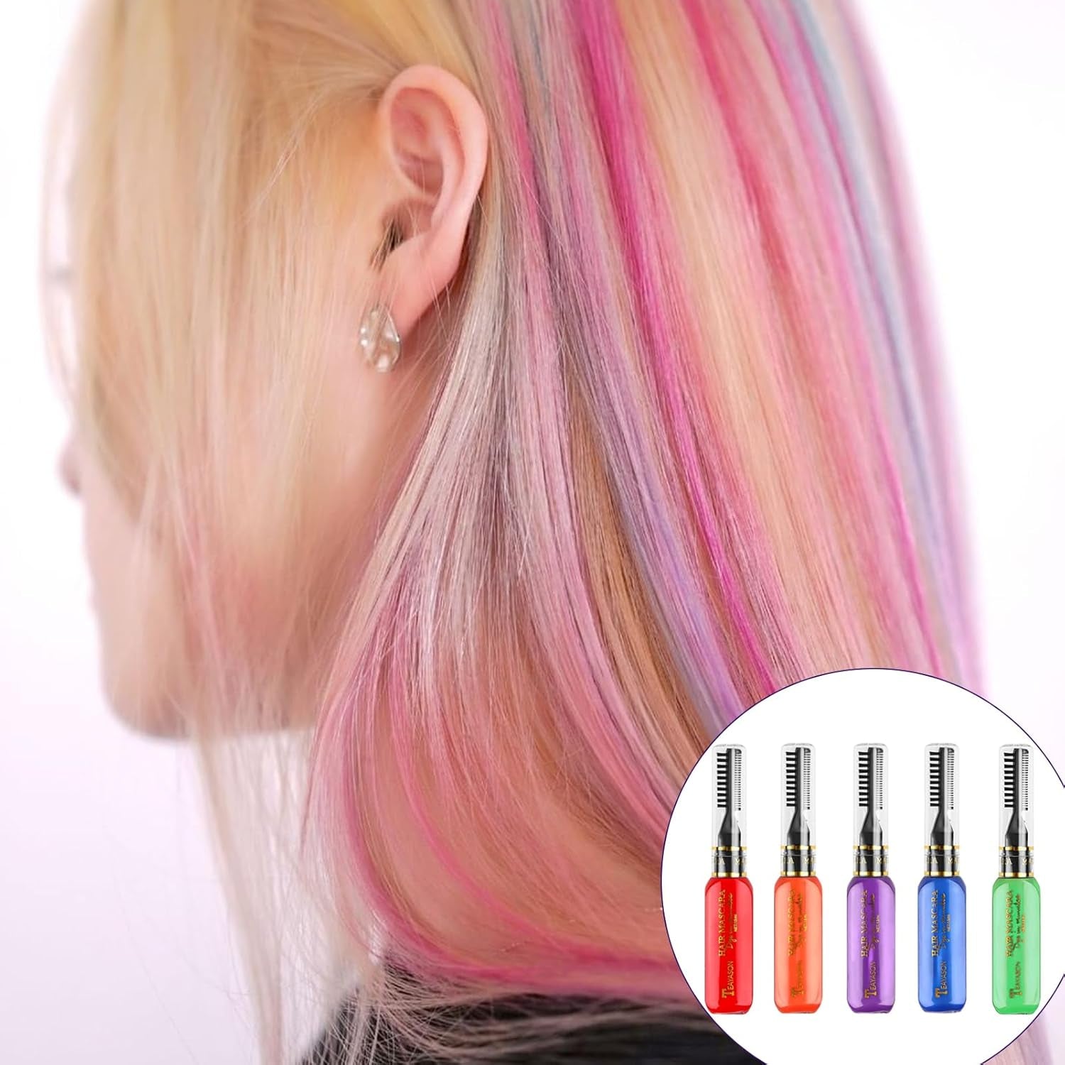 5 farver Midlertidig hårfarve Farvet hårvoks hårmascara Midlertidig hårfarvemascara til piger og kvinder Vaskbar hårfarve Kridt Velegnet til fødselsdage Cosplay DIY Halloween hårfarve Naty Shop
