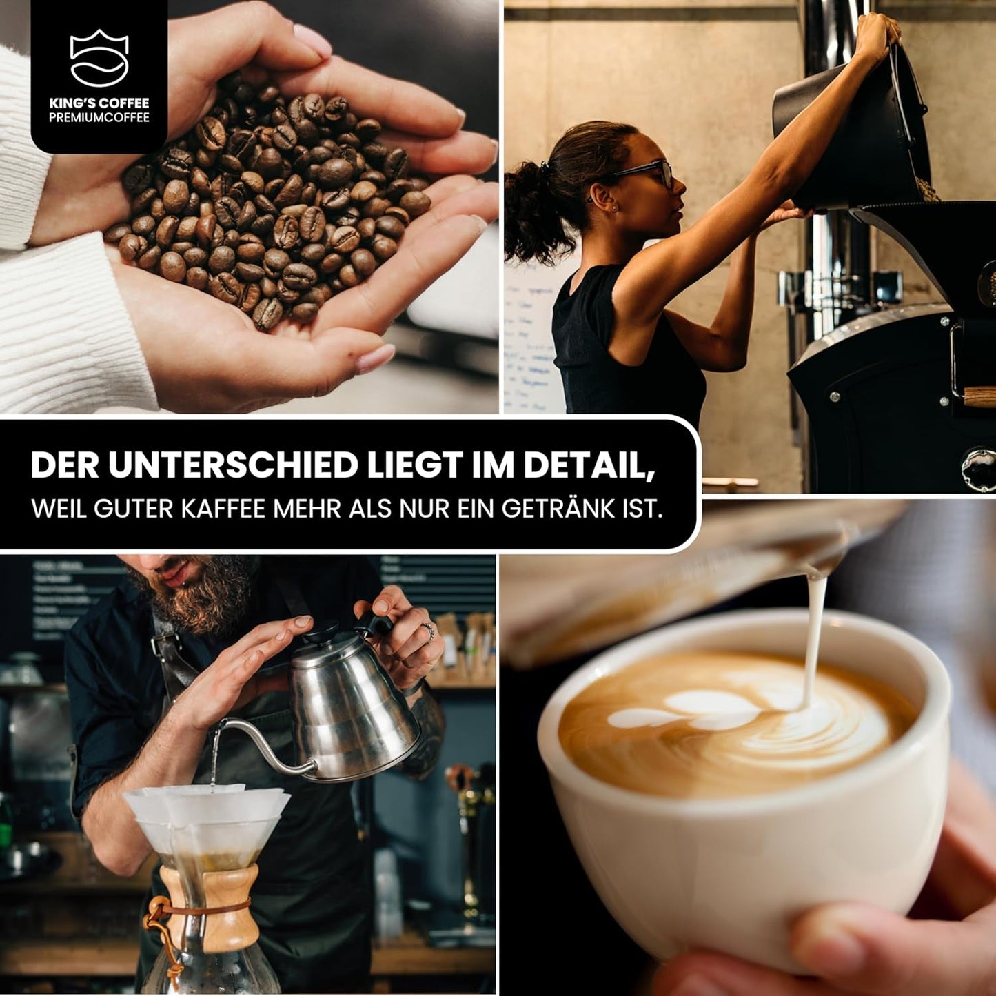 KING'S COFFEE - WHITE EDITION - let blanding 100% Arabica fra Etiopien, Mexico, Peru og Tanzania - lille batch-ristning i Italien - hele espressobønner til portafiltermaskiner - 1 kg