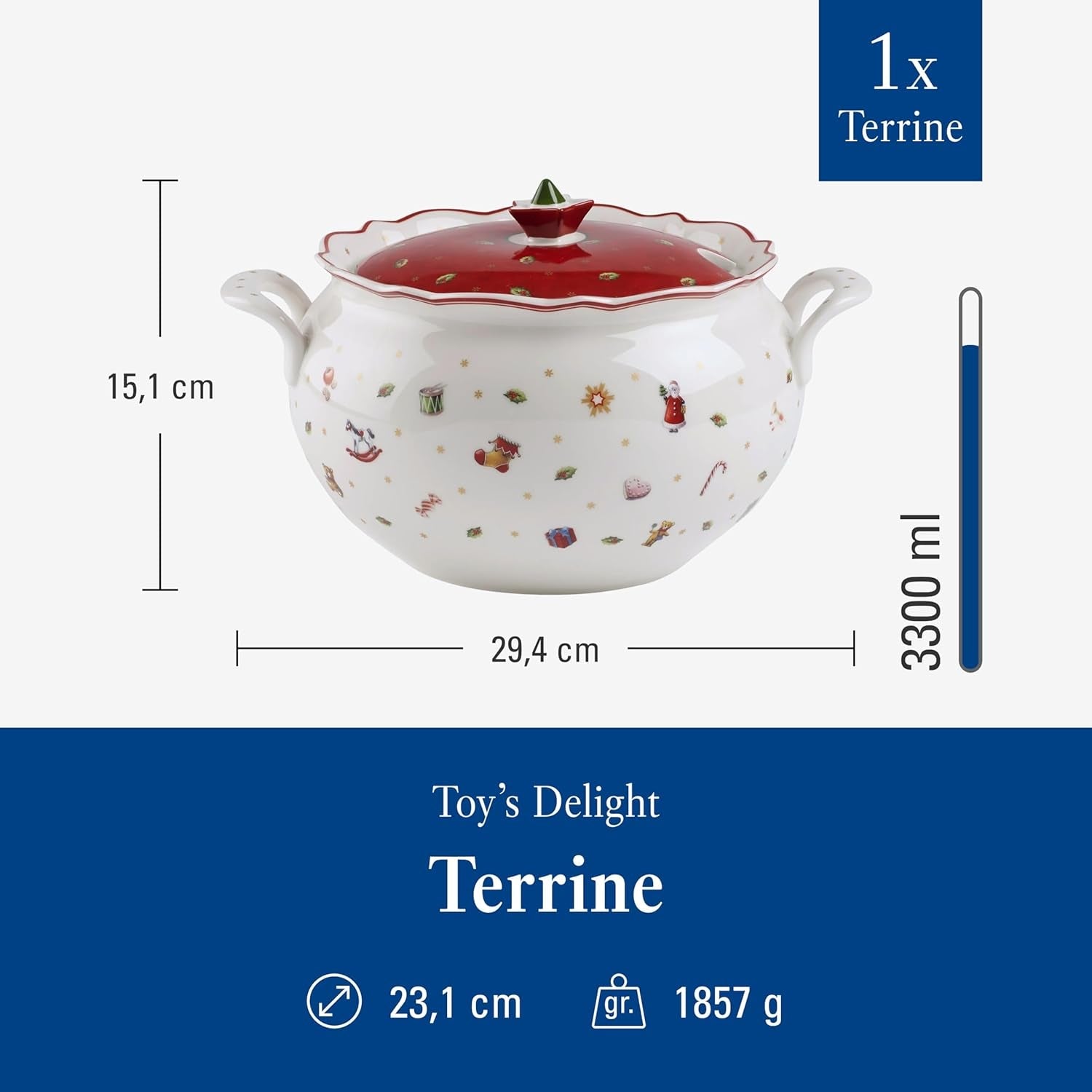 Villeroy & Boch Toy's Delight Terrine, 3 liter, premium porcelæn, hvid/rød