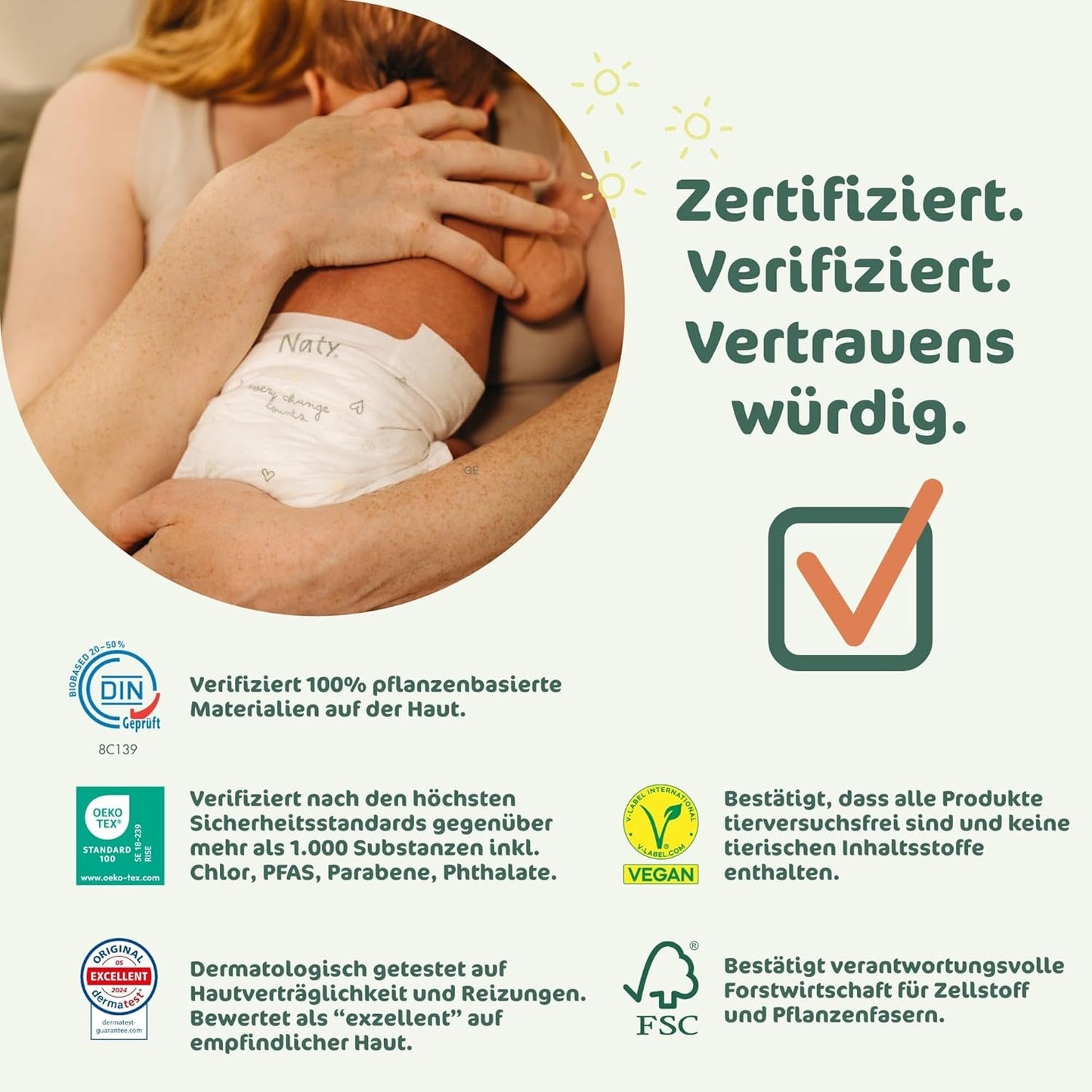 Naty BioEmbrace babybleer, størrelse 3 (4–9 kg) | 100% plantebaserede materialer, skånsomme mod huden | Åndbar blødhed, dermatologisk testet, fremragende absorption | 100 stk.