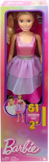 Barbie Extra Large Doll (71 cm) - pink kjole, blond hår med hårspænde og halskæde, gave til børn 3+, HJY02 Dolls Naty Shop