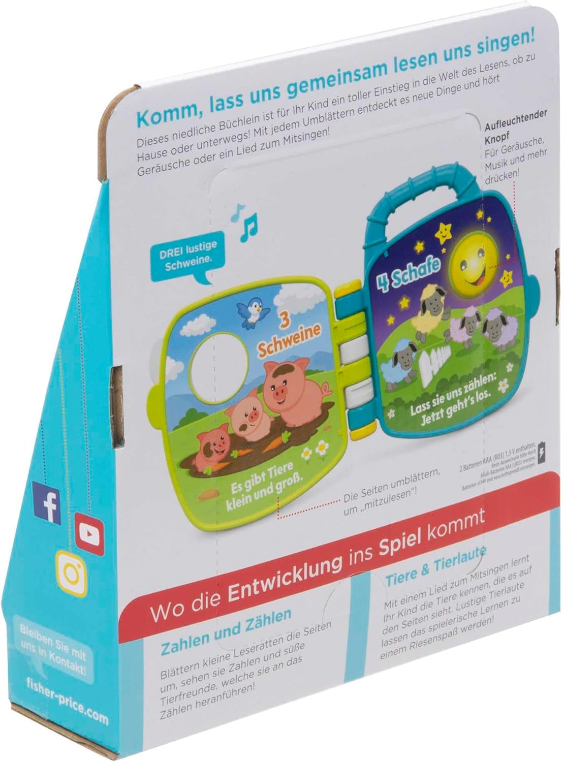 Fisher-Price Musical Animal Friends Sangbog | Babylegetøj fra 6 måneder, 1 år til piger og drenge | Børnelegetøj | Musikbog med lyde og lyseffekter | Pædagogisk legetøj (tysk), GFP29 Jucarii Bebe Naty Shop