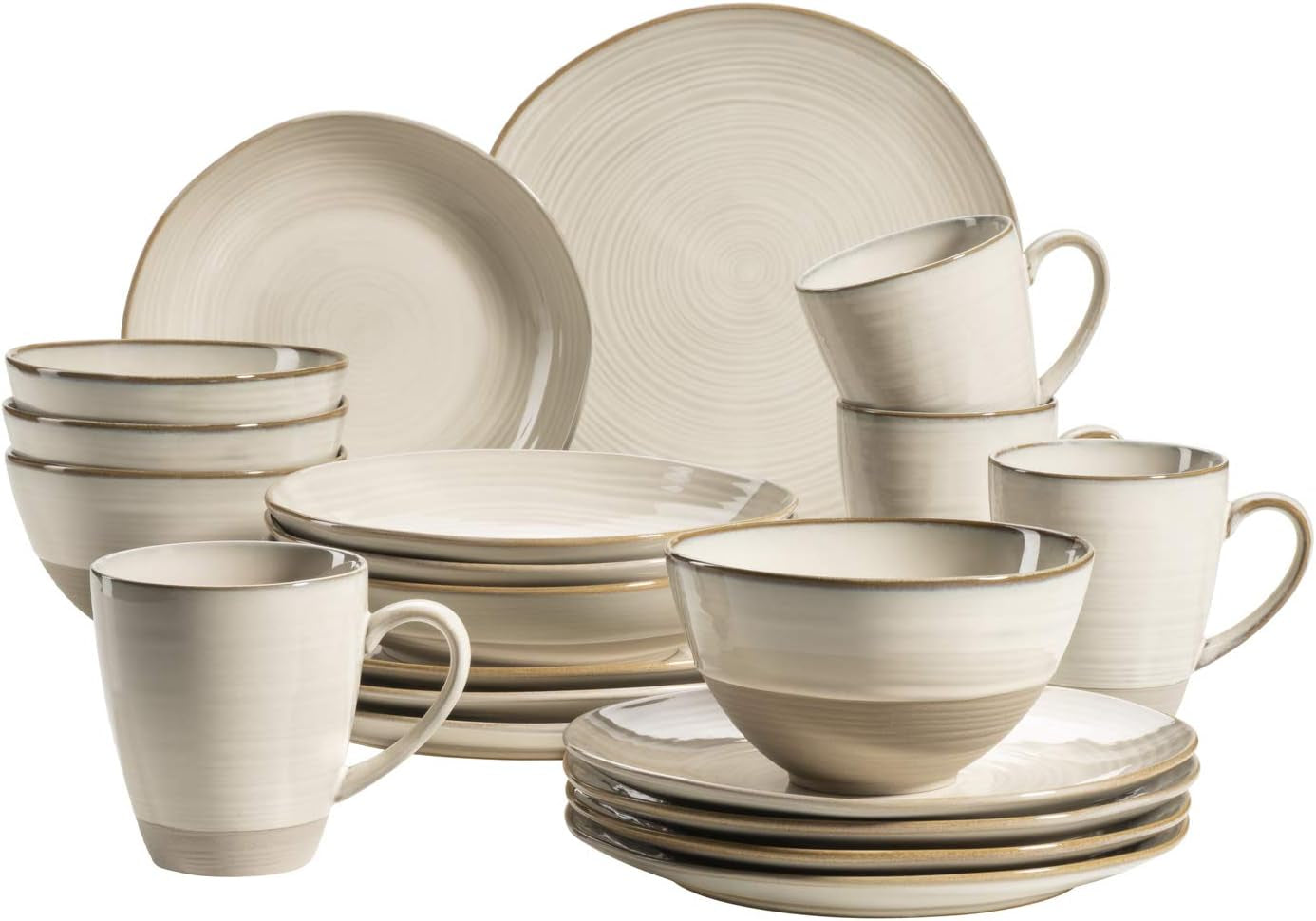 MÄSER 931512 Nottingham Vintage Series Spisesæt til 4, Kombinationsservice af 20 stykker med uregelmæssige runde former i retrolook, fliser, beige