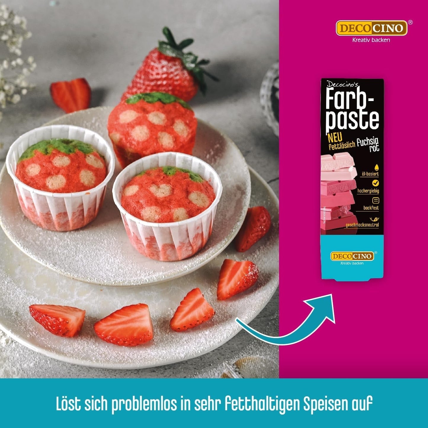 DECOCINO Rød fedtopløselig farvepasta - 15 g - Oliebaseret madfarve, ideel til farvning af chokolade, smørcreme, fondant eller småkagedej (pakke med 3)