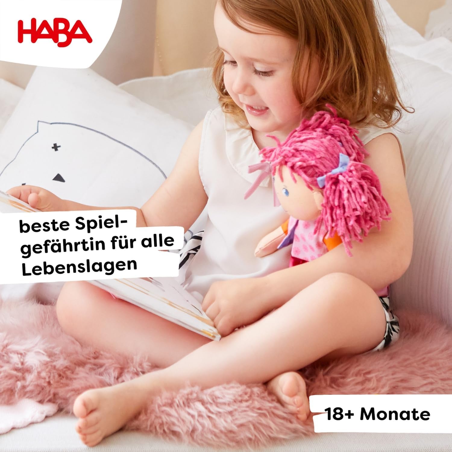HABA Lily Lou dukke - Blød stofdukke fra 18 måneder - 30 cm med tøj og hår - Ideel legekammerat til små børn - 1302842001