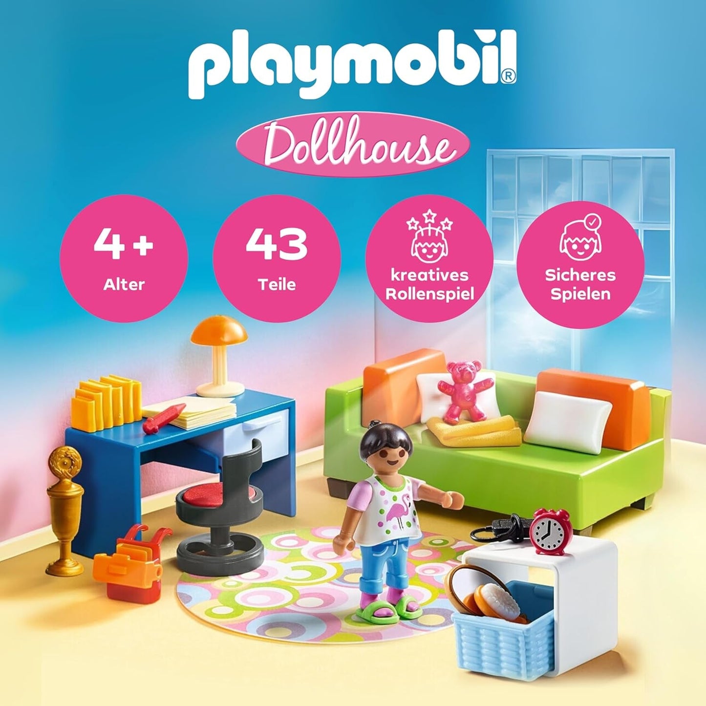 PLAYMOBIL Dukkehus 70209 Ungdomsværelse med pigefigur og tilbehør, alderen 4+