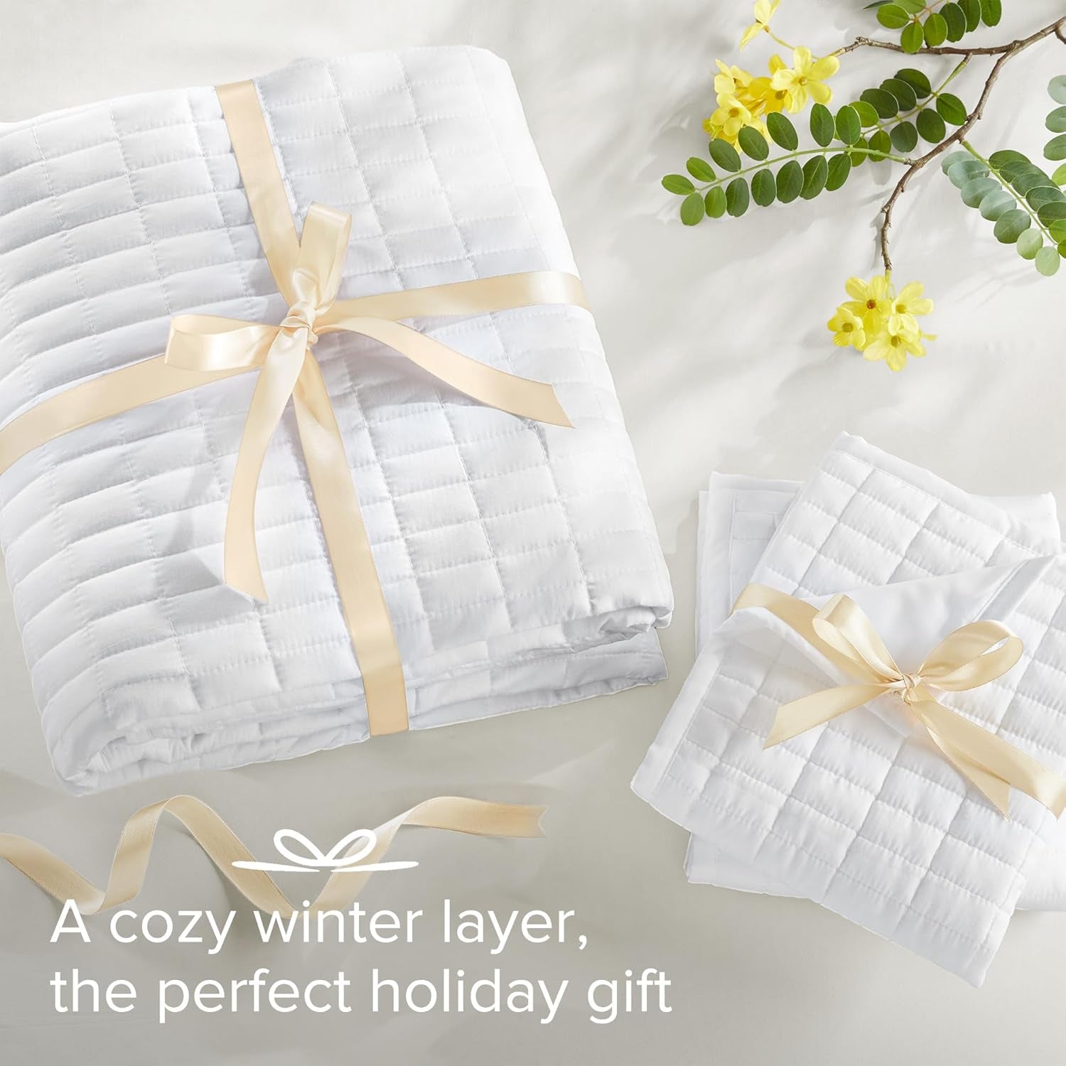 Comfort Spaces Kienna Quilt Sæt Luksus Dobbelt Stitch Sommertæppe Letvægts Blødt Helårs Sengetøj Matchende pudebetræk Hvid King Size tæppe (264,2 X 228,6 Cm) Naty Shop Dyner og dyner