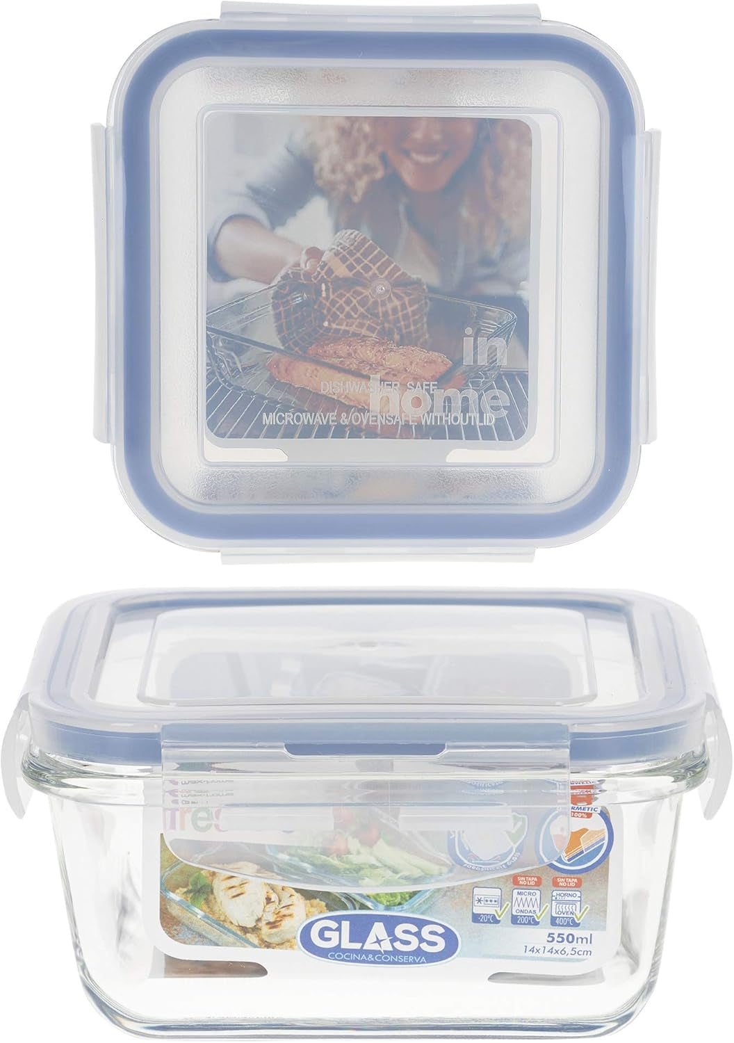 Max Home 8-pak glas lufttætte beholdere Mikroovn glas madkasse Genlukkelige madbeholdere 550 ml klare låg madbeholdere (16538) madopbevaringsbokse Naty Shop