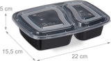 Relaxdays Meal Prep Boxes, Sæt med 10, 2 rum, Mikrobølgeresistent, 800ml, Plast Mad Box med Låg, Sorte Mad Opbevaringsbokse Naty Shop