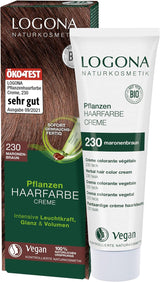 LOGONA Natural Cosmetics Plant Hair Color Cream 240 Nougat Brown, Naturlig farvestof til brunt hår med henna, farvecreme til brune toner, farvning til mørkt hår, 150ml Hårfarve Naty Shop 230 kastanjebrun [tec]