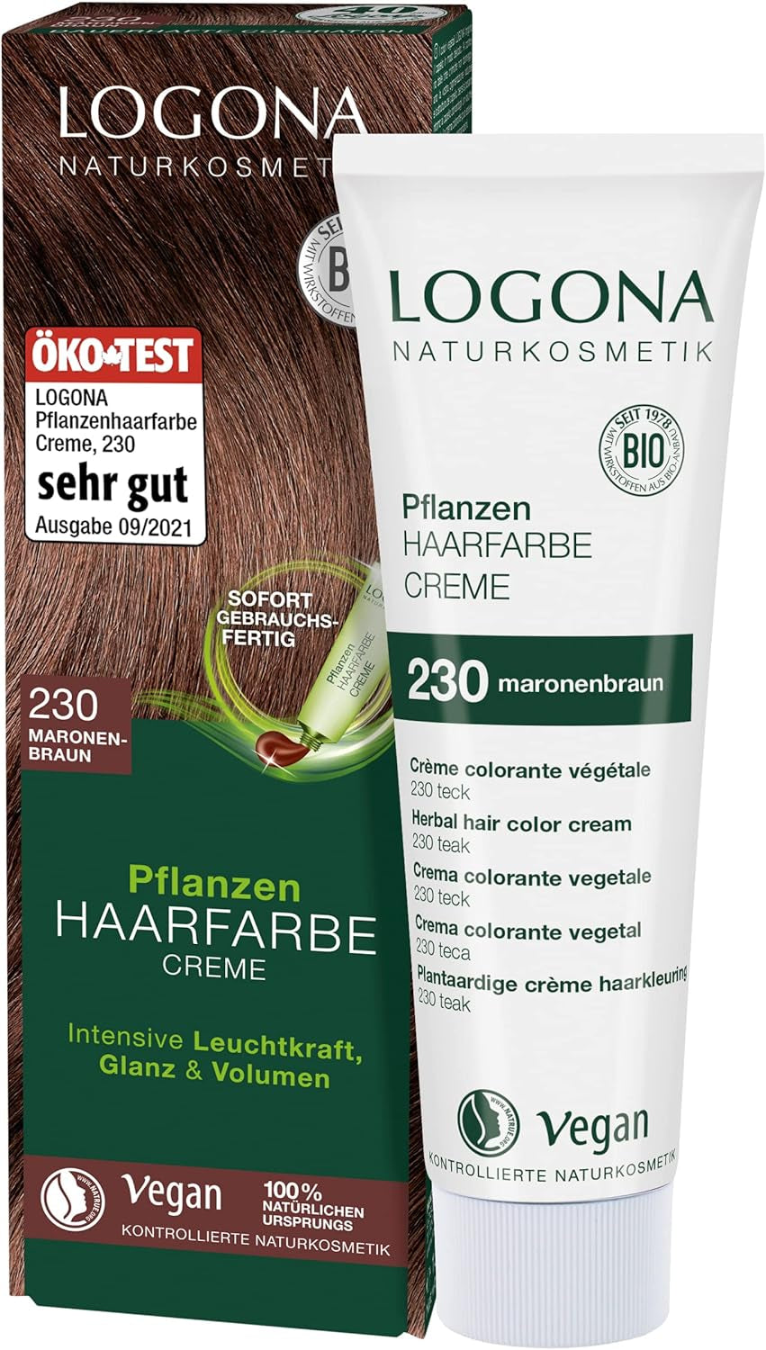 LOGONA Natural Cosmetics Plant Hair Color Cream 240 Nougat Brown, Naturlig farvestof til brunt hår med henna, farvecreme til brune toner, farvning til mørkt hår, 150ml Hårfarve Naty Shop 230 kastanjebrun [tec]