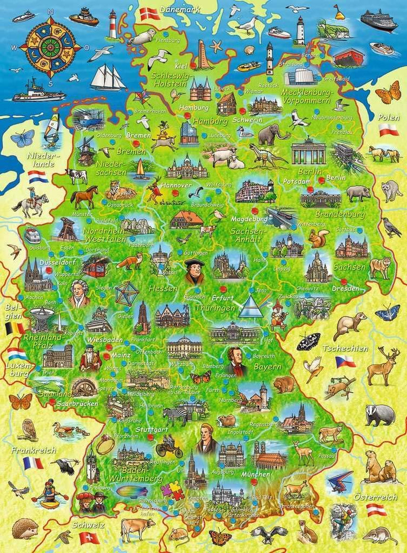 Ravensburger børnepuslespil - farvet kort over Tyskland - 200 brikker for børn fra 8 år og opefter Puslespil Naty Shop