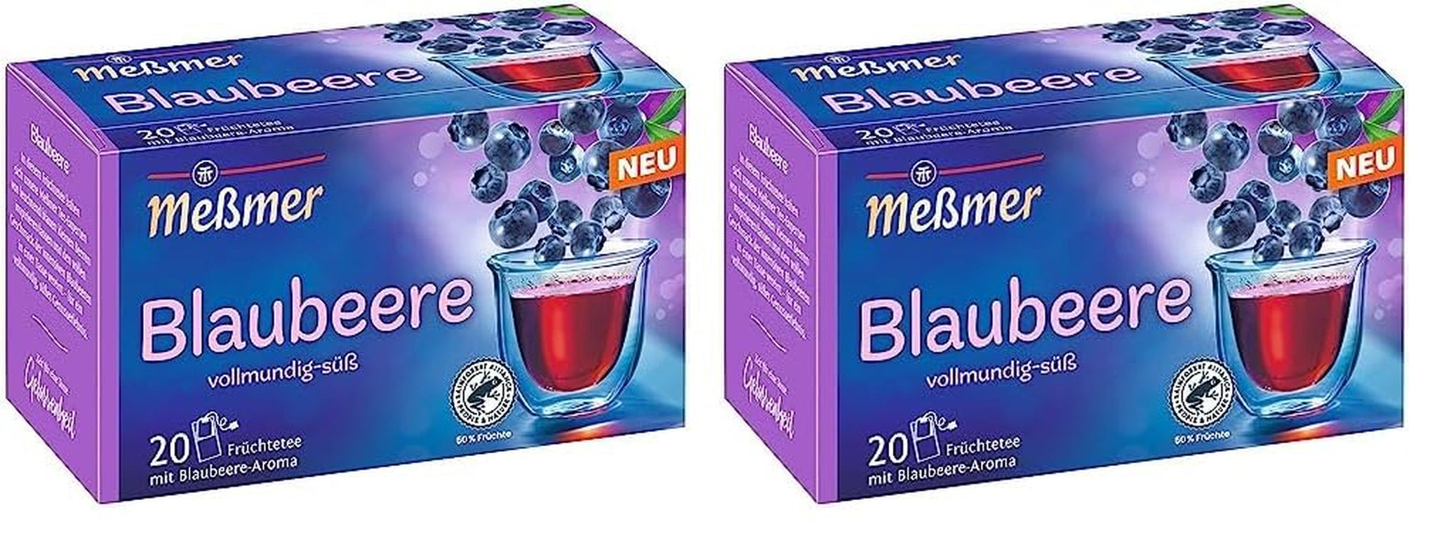 Meßmer blåbær | 20 teposer | Glutenfri | Laktosefri | Vegansk (2-pak)