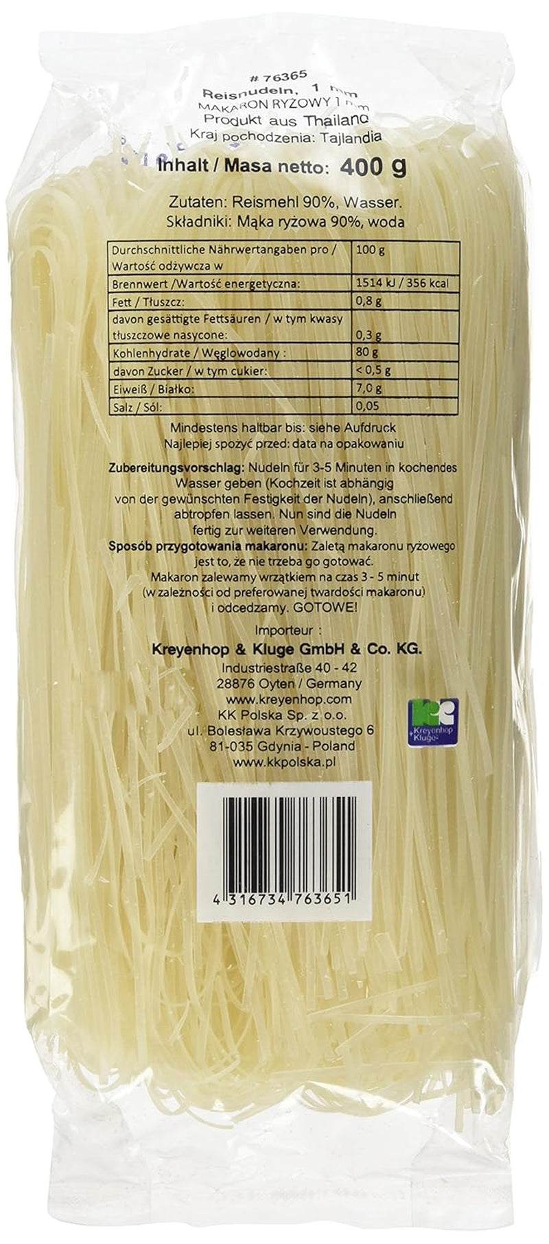 Risnudler - Thai, 1 mm brede risbåndsnudler, lavet af rismel - 17 x 400 g