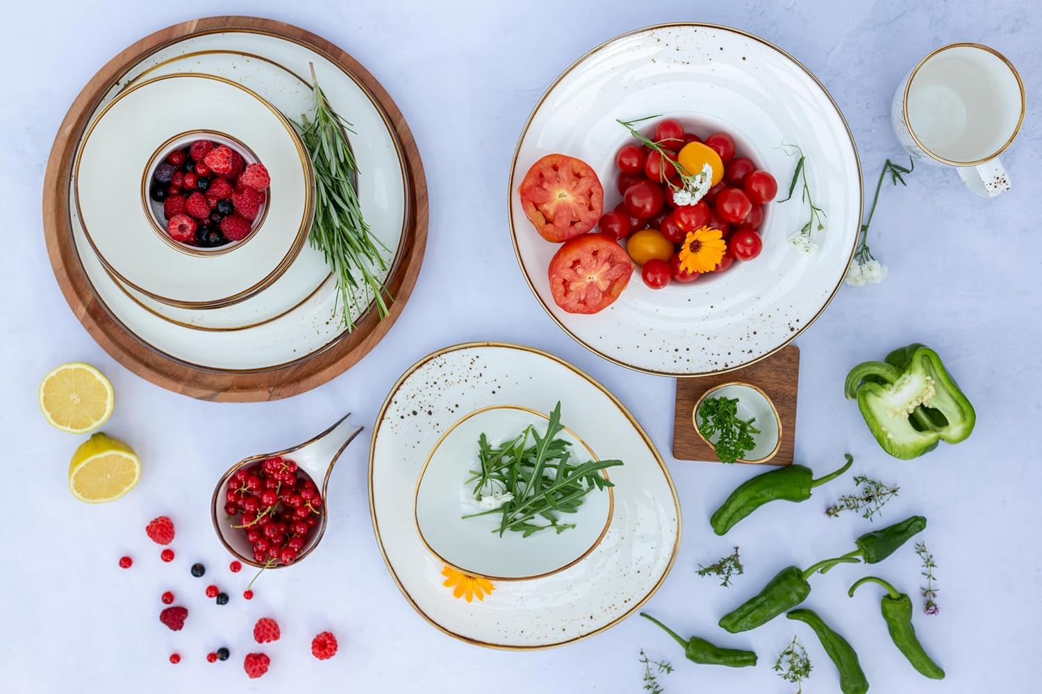 MÄSER Pintar Series Højkvalitets 4-personers porcelænssæt 16-delt åben glasur visuelle brune pletter og fine kanter håndlavet vintagelook porcelæn