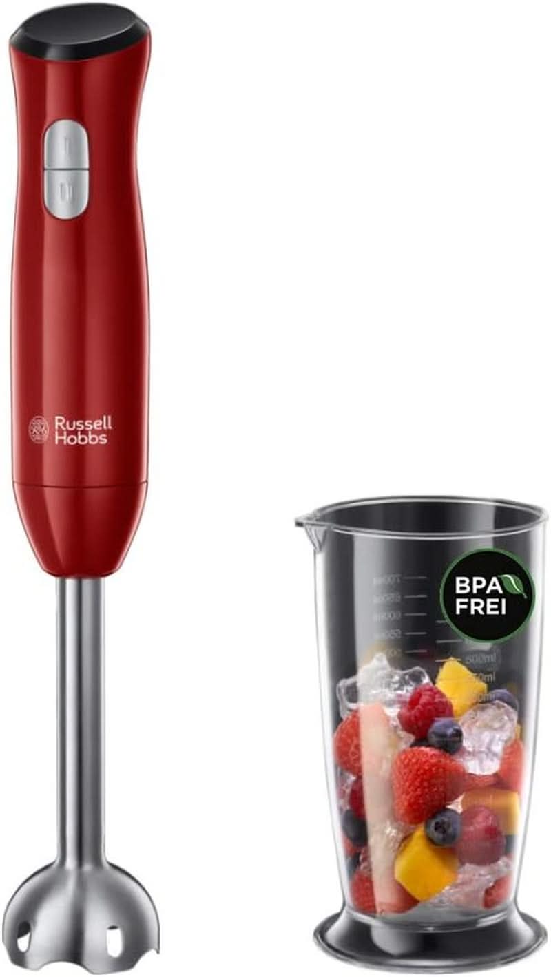Russell Hobbs Håndmixer [Handrührgerät] Desire Rot (5 Geschwindigkeitsstufen+Turbofunktion, 2 Spülmaschinengeeignete Rührbesen & Knethaken, Auswurftaste, Aufrechte Parkposition) Håndrührer 24670-56 Bucatarie Naty Shop Single Desire Standmixer