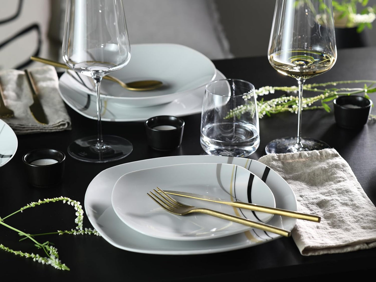 CreaTable 24029 Square City Line Series 6-personers porcelænsservicesæt 12-delt opvaskemaskine og mikroovn Sikker kvalitetsfremstilling