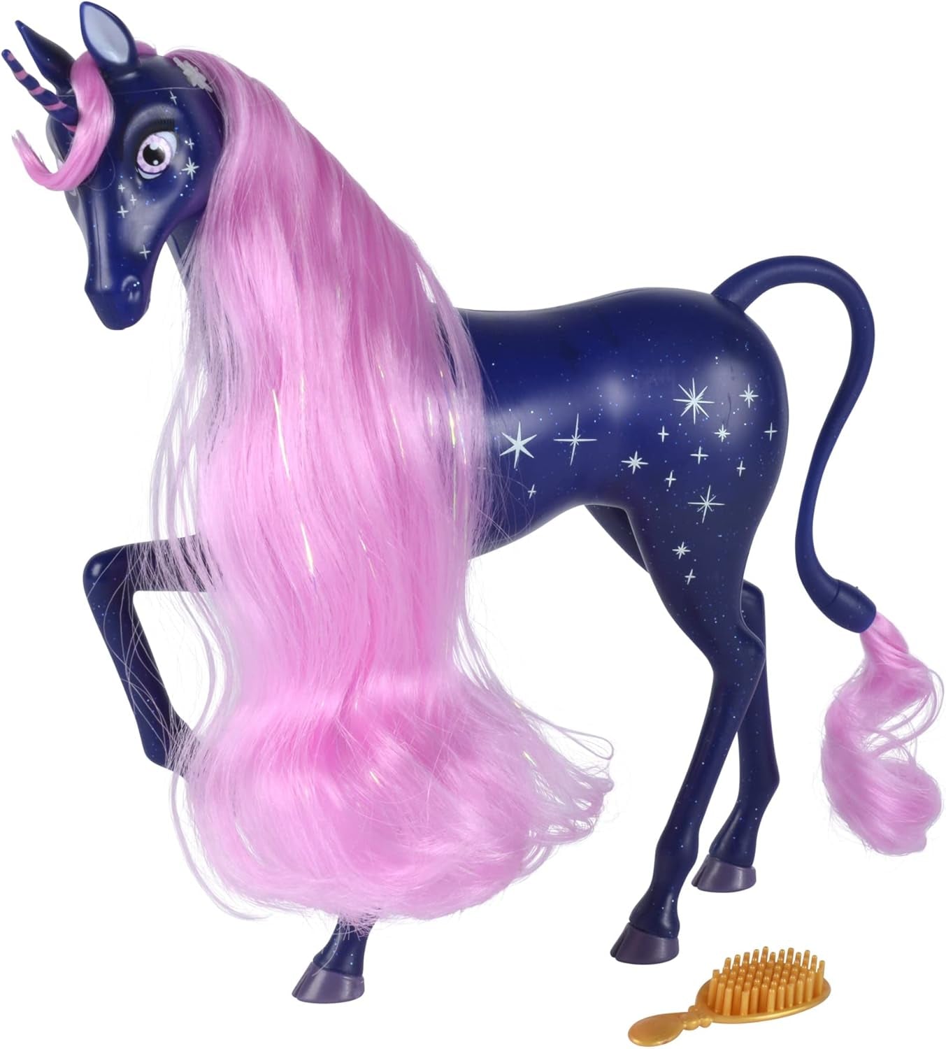 Simba 109483043 - Mia and Me Starry Unicorn 25 cm, Legetøjshest med Glow-in-the-Dark stjerner på krop og hårbørste, 3+