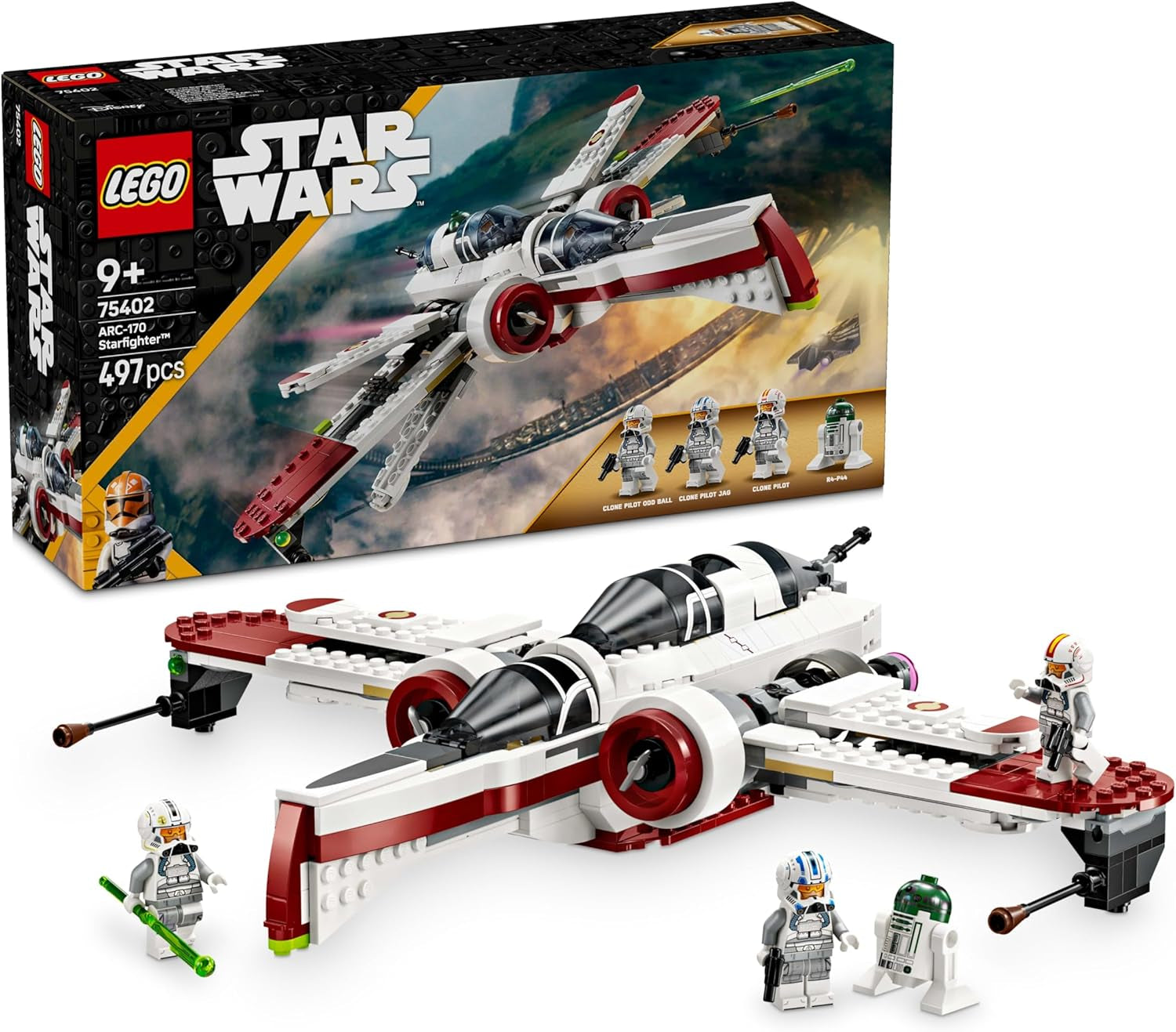 LEGO Star Wars 75402 ARC-170 Starfighter-legetøj med 4 minifigurer inklusive klonpilot og R4-P44 Droid, samlerobjekt, gave til Revenge of the Sith-fans og drenge og piger i alderen 9+ Byggesæt Besuche den LEGO-Store standardtitel