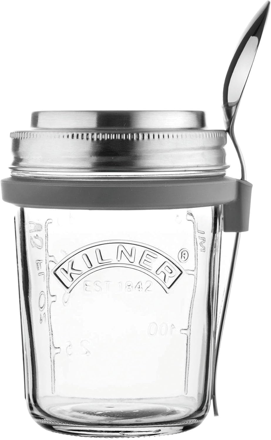 Kilner morgenmadskrukke med ske / 350 ml, Ø 9,5 cm / 5 stk | takeaway müsli kop / giftfri / glasbeholder med låg til müsli, grød og yoghurt / overnight havre beholder Mad Opbevaringsbokse Naty Shop Morgenmad Cup