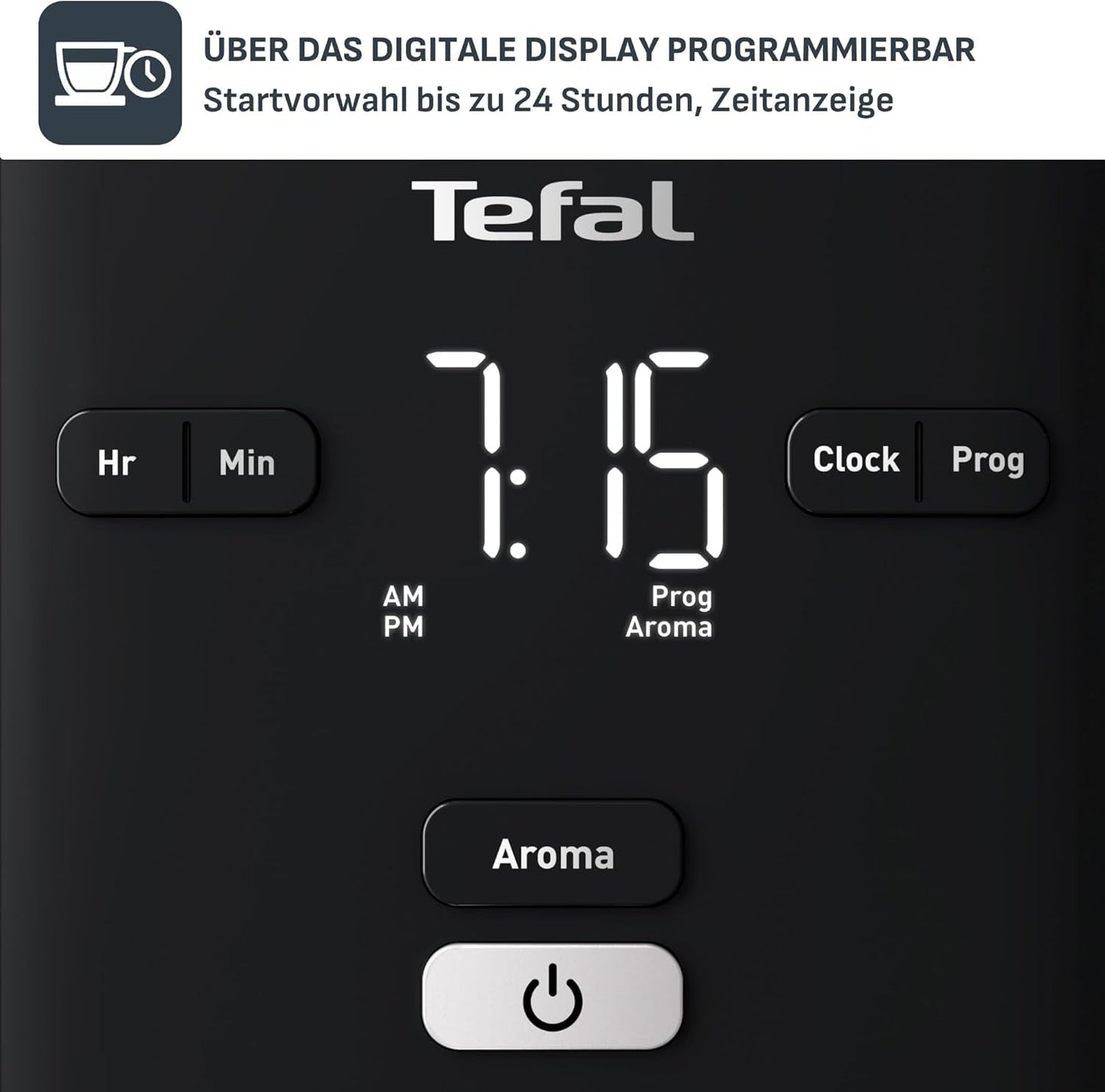 Tefal Smart'n Light Espressomaskine med timer, Espressomaskine med programmerbart filter 1,25 L, Aromafunktion for Intens Aroma, Holde Varm funktion, Anti-dryp og nem at rengøre, Sort