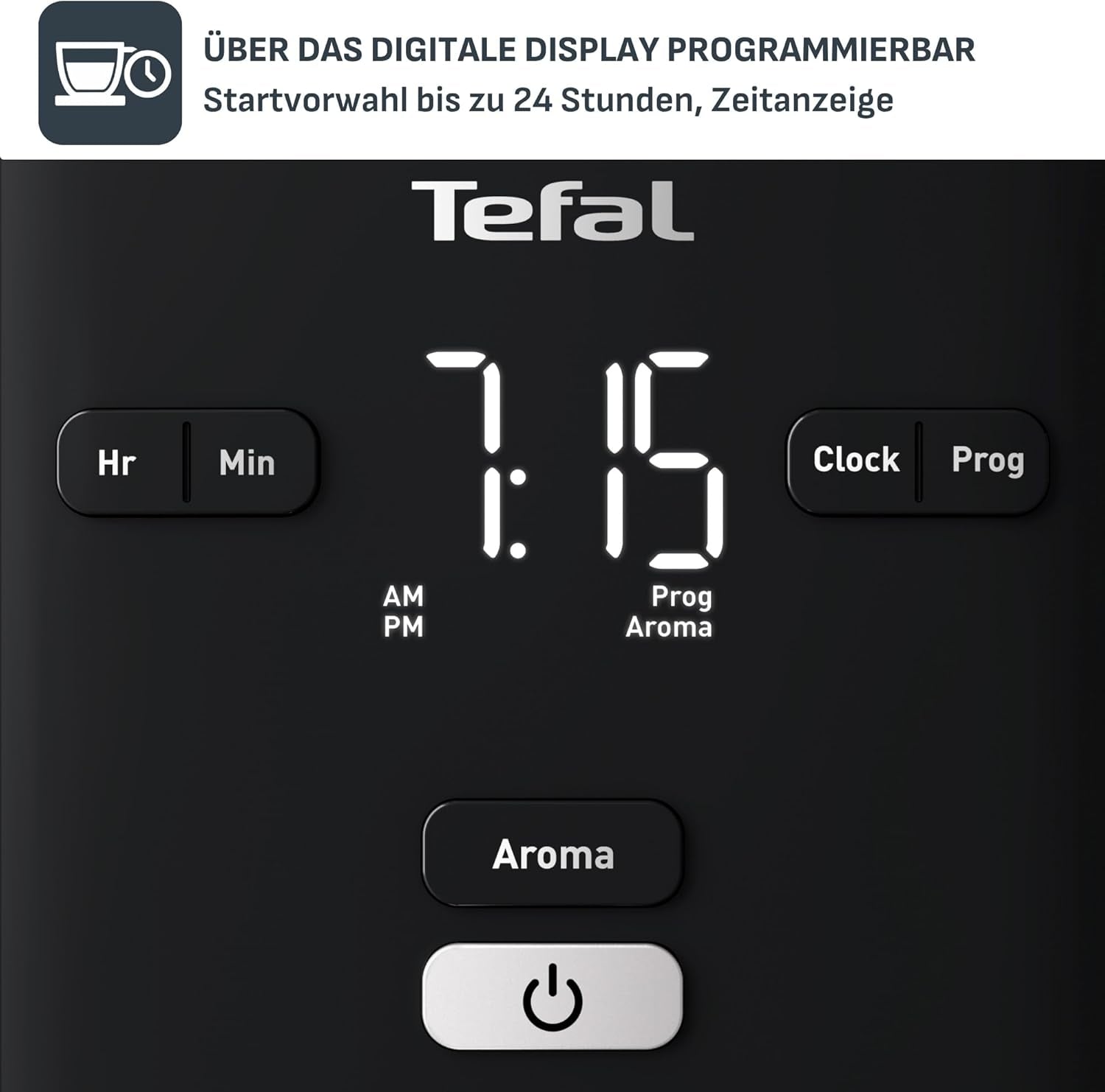 Tefal Smart'n Light Espressomaskine med timer, Espressomaskine med programmerbart filter 1,25 L, Aromafunktion for Intens Aroma, Holde Varm funktion, Anti-dryp og nem at rengøre, Sort