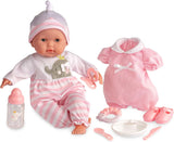 JC Toys - Berenguer Boutique 38 cm blød og naturtro dukke med åben/lukket mund, gavesæt i 10 dele, sutteflaske, rangle, sut og tilbehør, lyserød, 2+ år