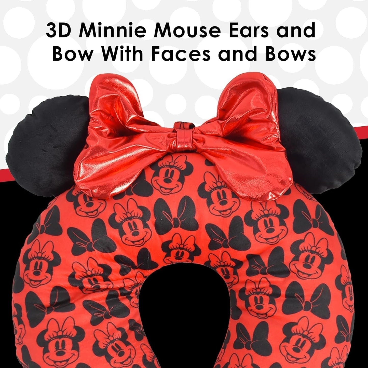 Ful Concept One Disney Minnie Mouse rejse-nakkepude med 3D-ører og fjeder til fly, bil og kontor, behagelig og åndbar, rød/sort Naty Shop rejsepuder
