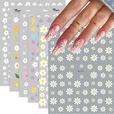 8 Stück Hibiskus Nagelsticker, 3D Selbstklebende Blumen Nagelaufkleber, Weiß Rosa Gelb Magenta Sommer Neonail Sticker, Nail Art Tilbehør Nagel Deko Für Frauen