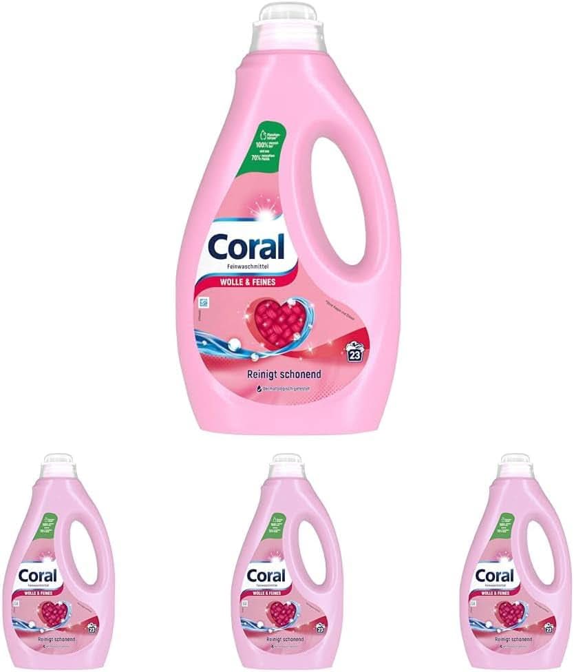 Coral sart flydende vaskemiddel til uld og fint vasketøj, 23 vaske, 1,15 liter Vaskemidler Naty Shop Sæt 4 x 1,15 liter