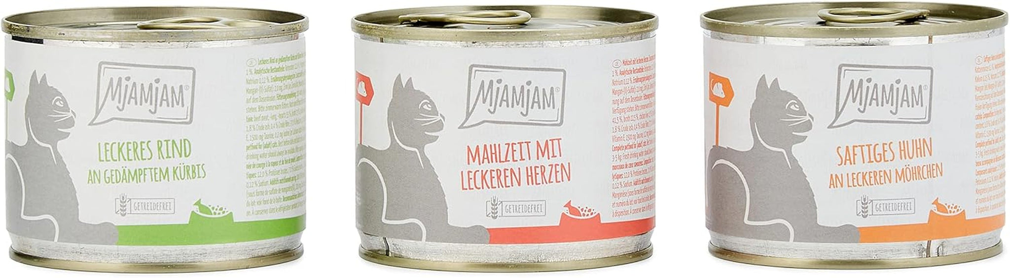 MjAMjAM - Premium våd kattefoder - Blandet pakke I - Kylling, oksekød, hjerter 6-pak (6 x 200 g), kornfri med ekstra kød