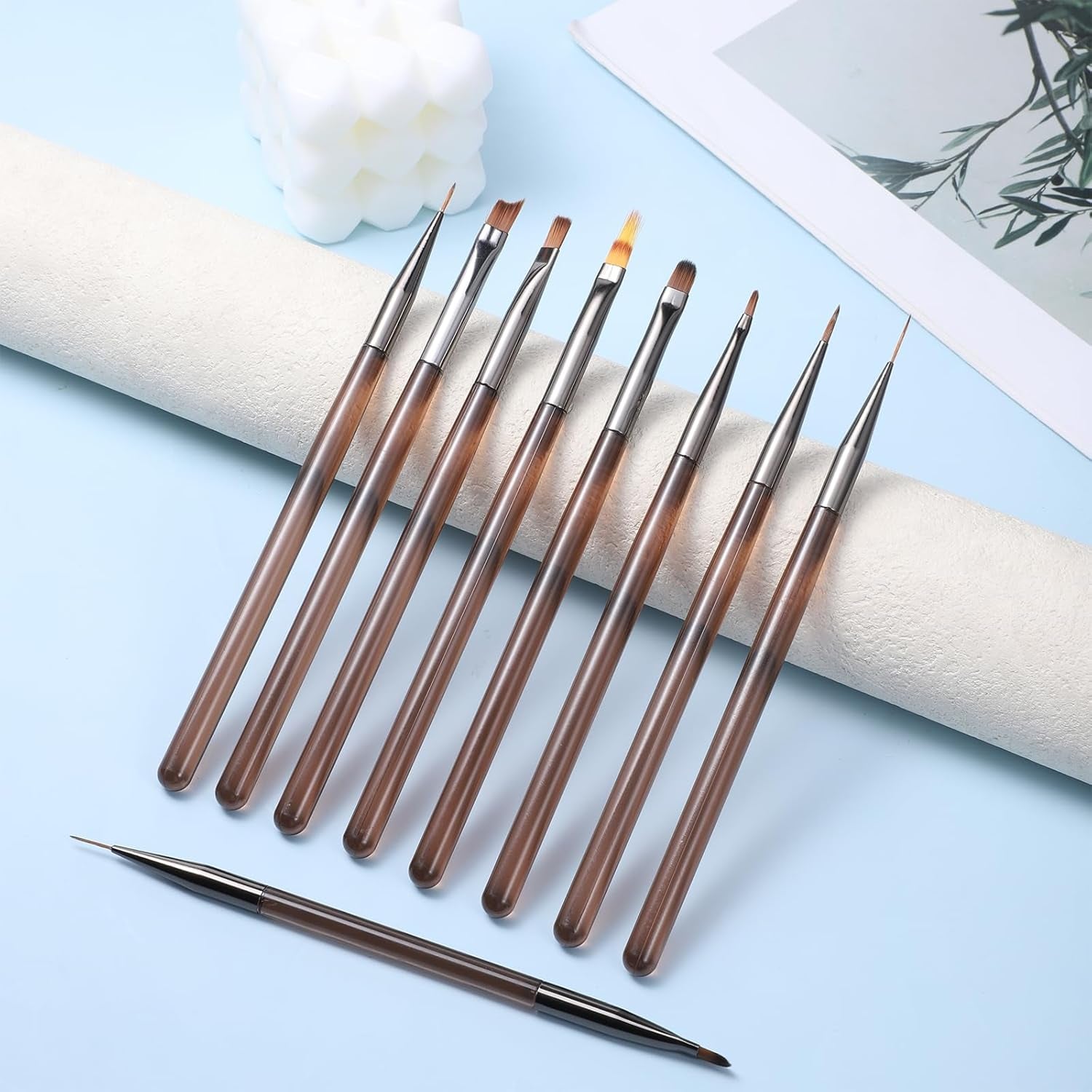 10 Stück Nailart Pinsel Set, Braun Nail Art Børster Nailart Design Pinsel Nageldesign Pinselfür Gelnägelfür Heimwerker Maniküre Salon Zuhause Nailpinsel Sæt
