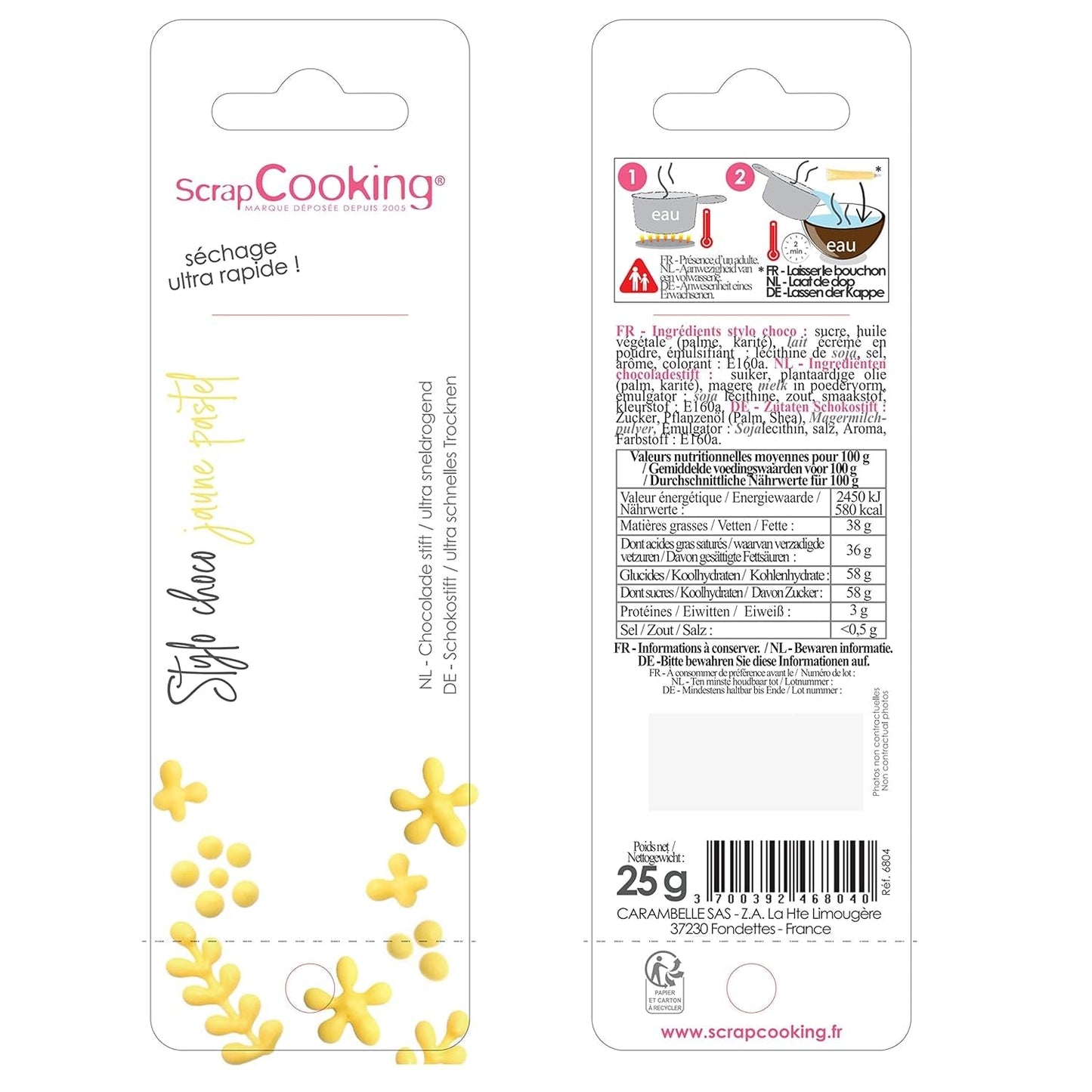 Scrapcooking - Pastel Yellow Sugar Pen - Gul skrivesukker 25g - Dekorativ spisesukkerpen - Skrivning og tegning - Mærkning af fondant, glasur, kager - 6804