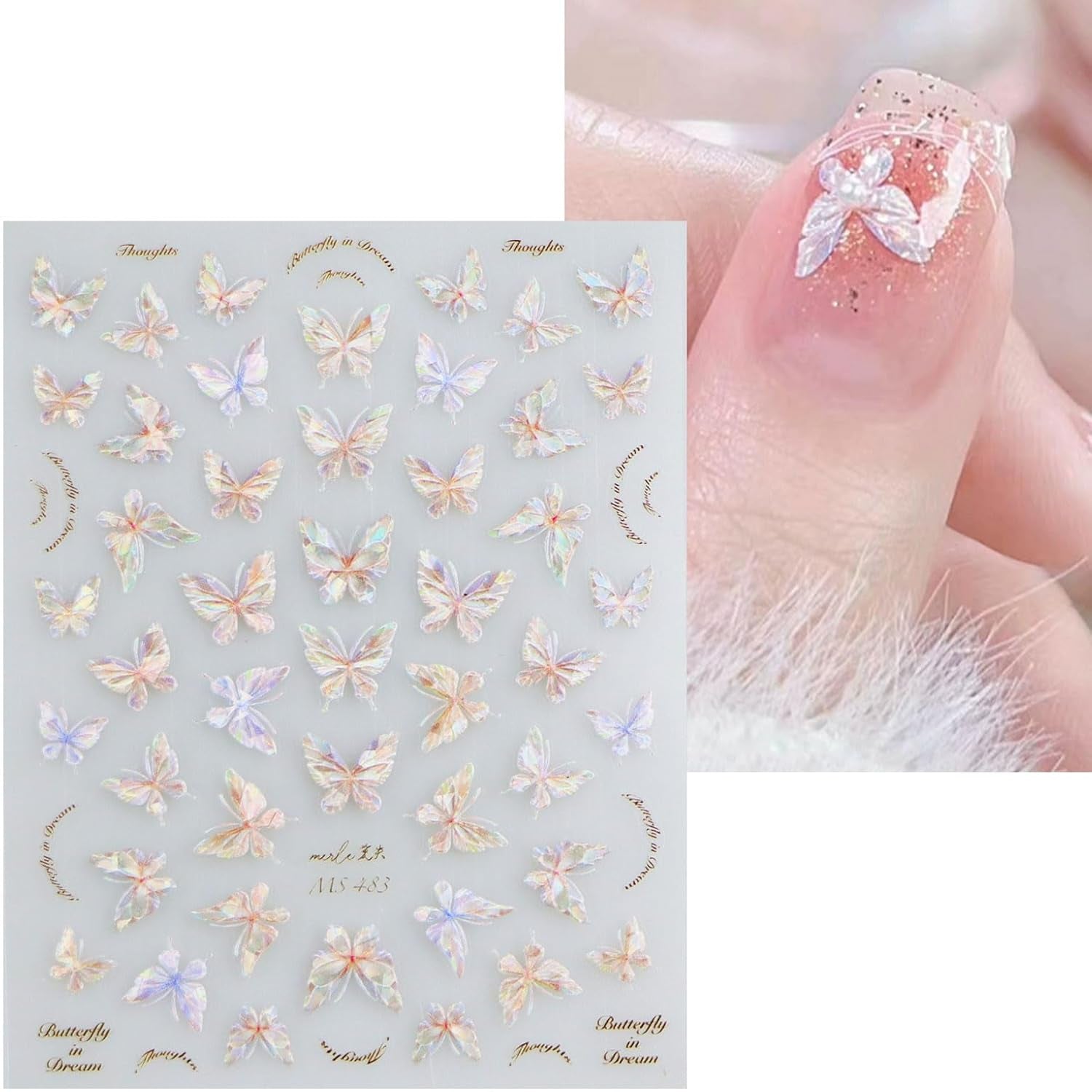 JMEOWIO 3D Nagelsticker Schmetterling Nail Art Sticker Selbstklebend Nagelaufkleber 5D Stereoskopisk Dekoration Nageldesign Tilbehør 1 Blatt
