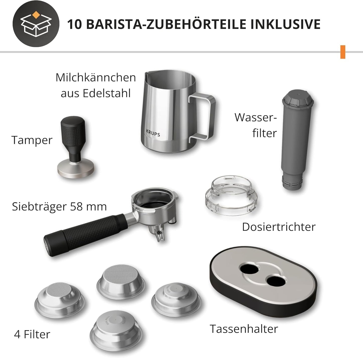 Krups Precision manuel espressomaskine med portafilter og kværn, barista kaffemaskine med intuitivt kontrolpanel, præ-infusionsindstillinger, espressomaskine med dampmundstykke, hurtig opvarmning, XP801T10