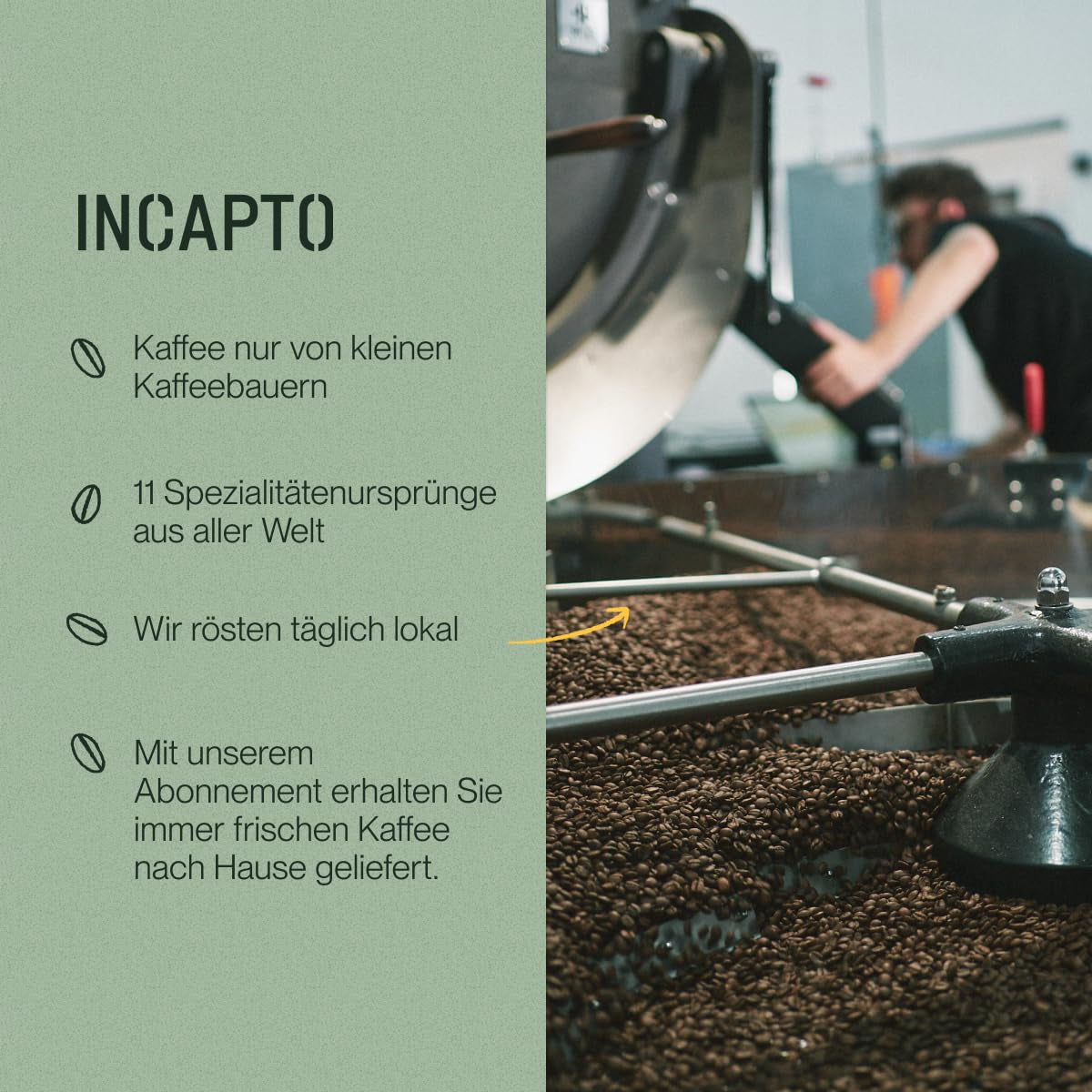 Incapto Ganze Entkofeinierte Kaffeebohnen | Ohne Chemikalien | Mischung aus 100% Arabica-Kaffee aus Brasilien | Ungemahlen Espresso Bohnen | Swiss Water Decaf Coffee, Pakke 500g