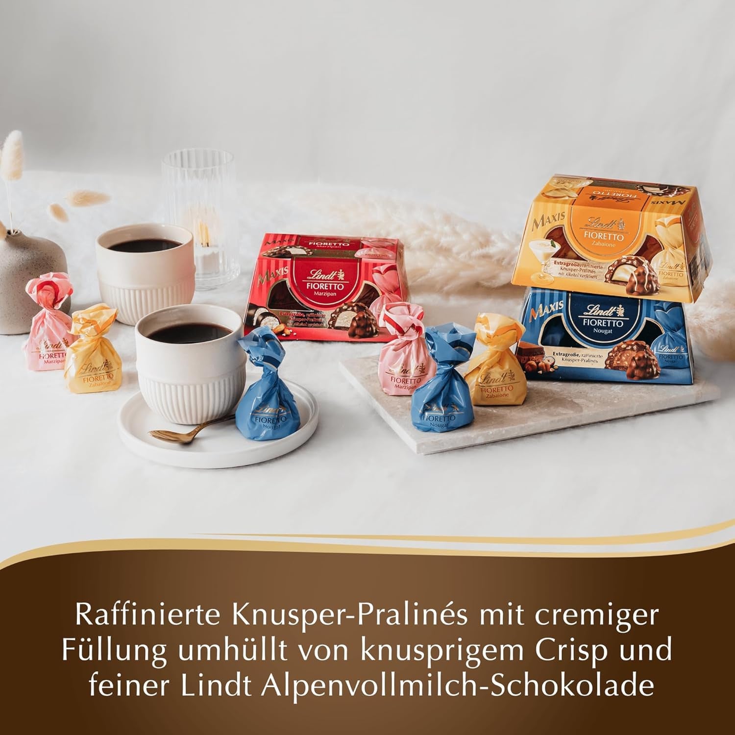 Lindt Chokolade | FIORETTO Zabaione gavesæt | 138g | 6 mælkechokoladepraliner med Zabaione-trøffelfyld og sprød topping, indeholdende alkohol | Chokolade gave