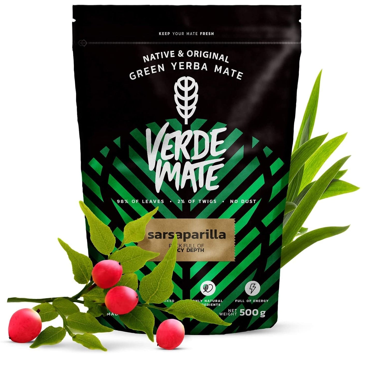 Urte Yerba Mate tesæt | Yerba Mate med urter | Green Mate Green Energy Guarana, Guayusa Jazmin, Sarsaparilla | Brasiliansk grøn Yerba Mate | 3X500G