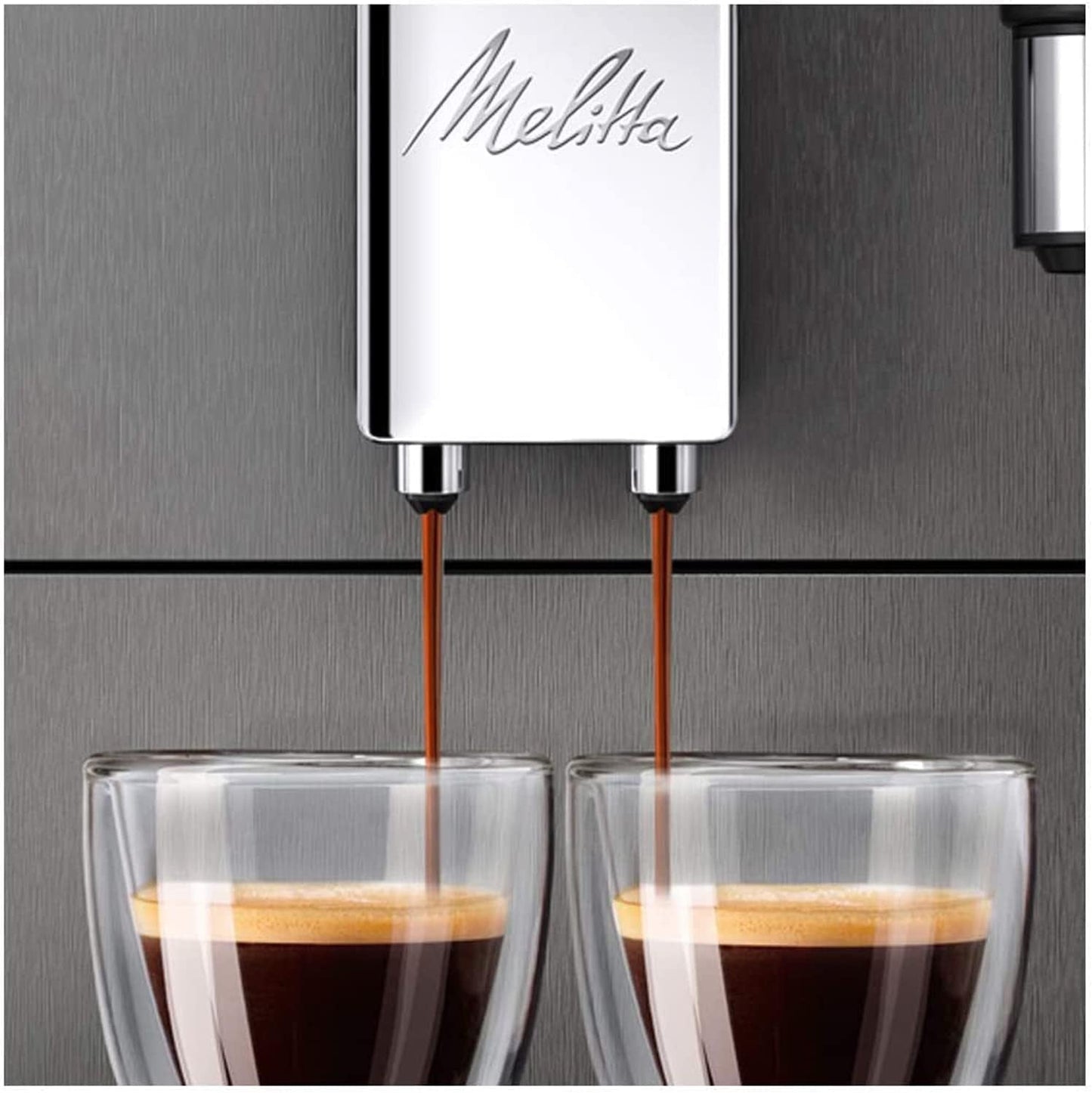 Melitta Avanza - Fuldautomatisk espressomaskine med mælkesystem, espressomaskine med kværn og ekstra stor vandtank (1,5 l) til f.eks. cappuccino eller espresso, mystisk titan