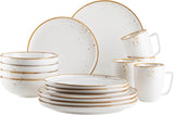 MÄSER Pintar Series Højkvalitets 4-personers porcelænssæt 16-delt åben glasur visuelle brune pletter og fine kanter håndlavet vintagelook porcelæn