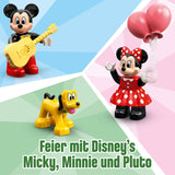 LEGO 10941 DUPLO Disney Mickey og Minnie fødselsdagstog, legetøjstog med kage og balloner, gave til børn 2 år og ældre Byggesæt Besuche den LEGO-Store
