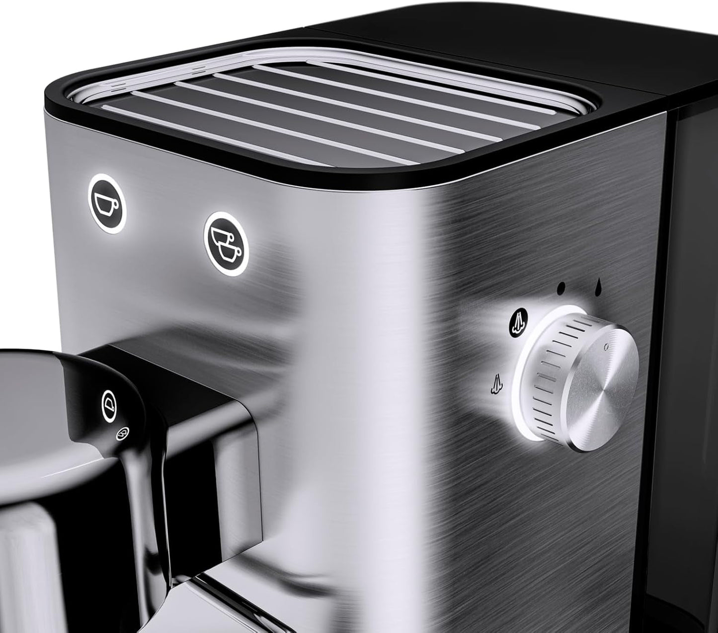 WMF Lumero espressomaskine, portafilter, 1400 watt, portafilter, 3 indsatser, til 1-2 espressokopper, inklusive til kapsler, 15 bar, kopholder, mælkeskummer, mat rustfrit stål
